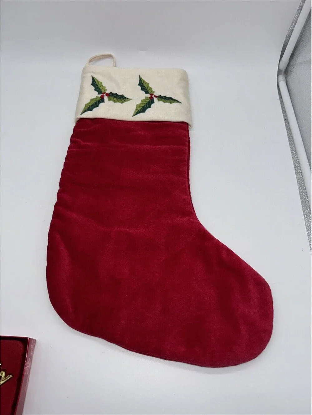 Simple Socks Cut & Stitch Christmas Stocking Red With Holly Embroidery 20” Long